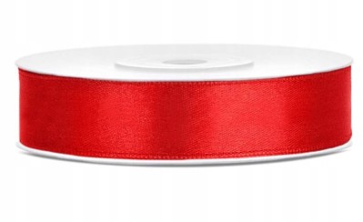 Wstążka tasiemka satynowa czerwona 12 mm x 25 m