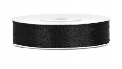 Wstążka tasiemka satynowa czarna 12 mm x 25 m