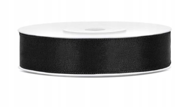 Wstążka tasiemka satynowa czarna 12 mm x 25 m